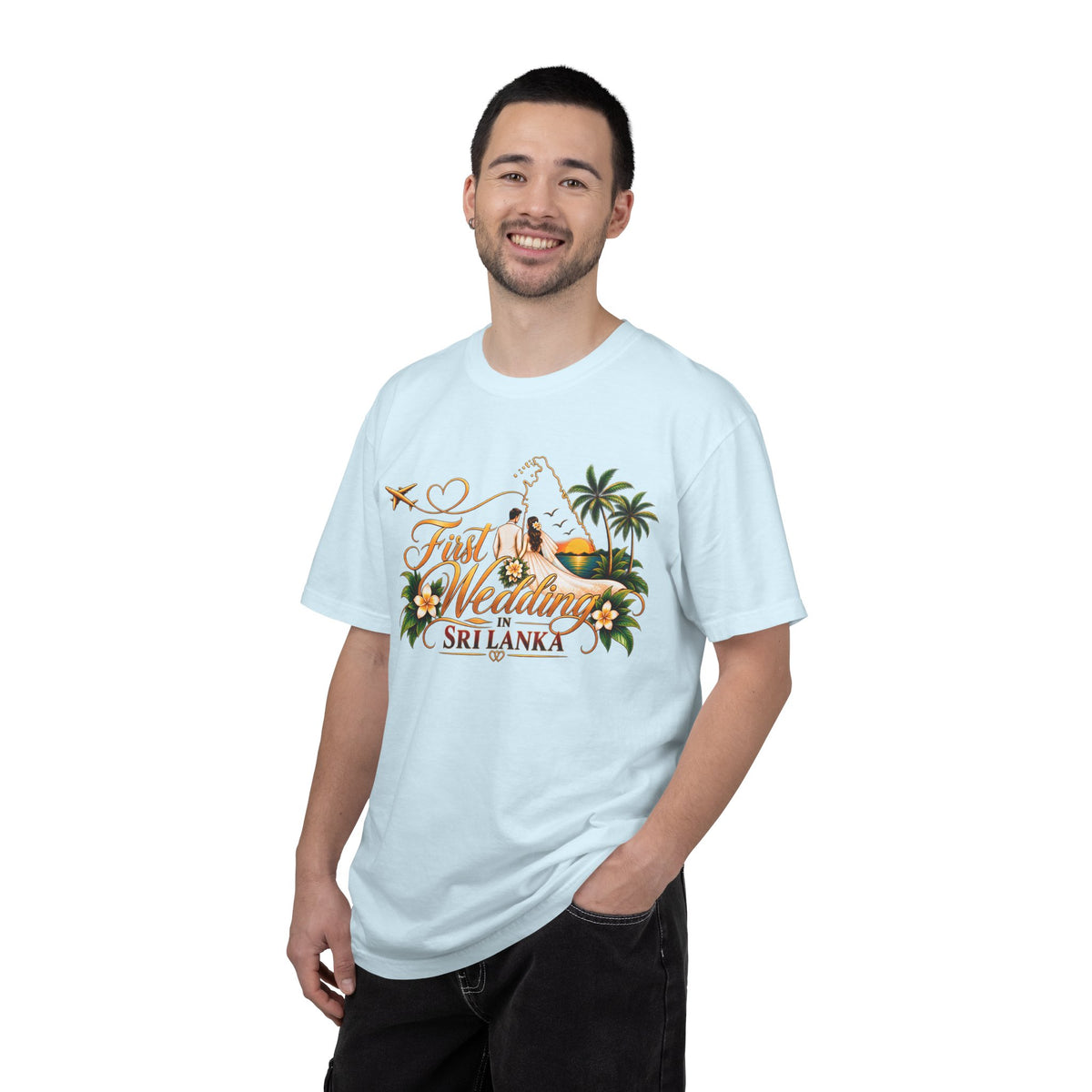 Sri Lanka Destination Wedding T-Shirt — "First Wedding Sri Lanka" Couple Tee (Roshini & Rohan 2026)