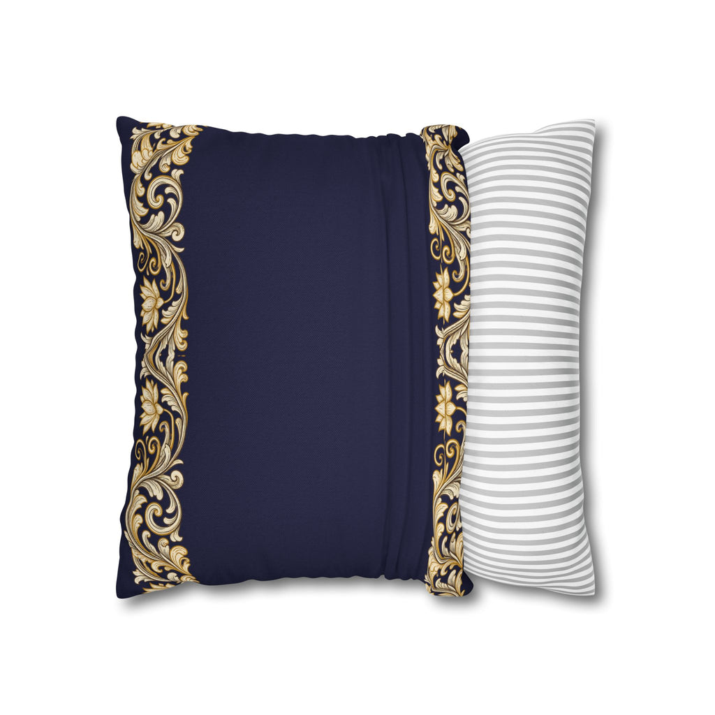 Baroque Gold Scroll Decorative Pillowcase — Navy Square Throw Pillow Cover