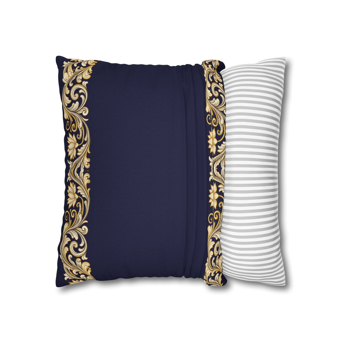 Baroque Gold Scroll Decorative Pillowcase — Navy Square Throw Pillow Cover