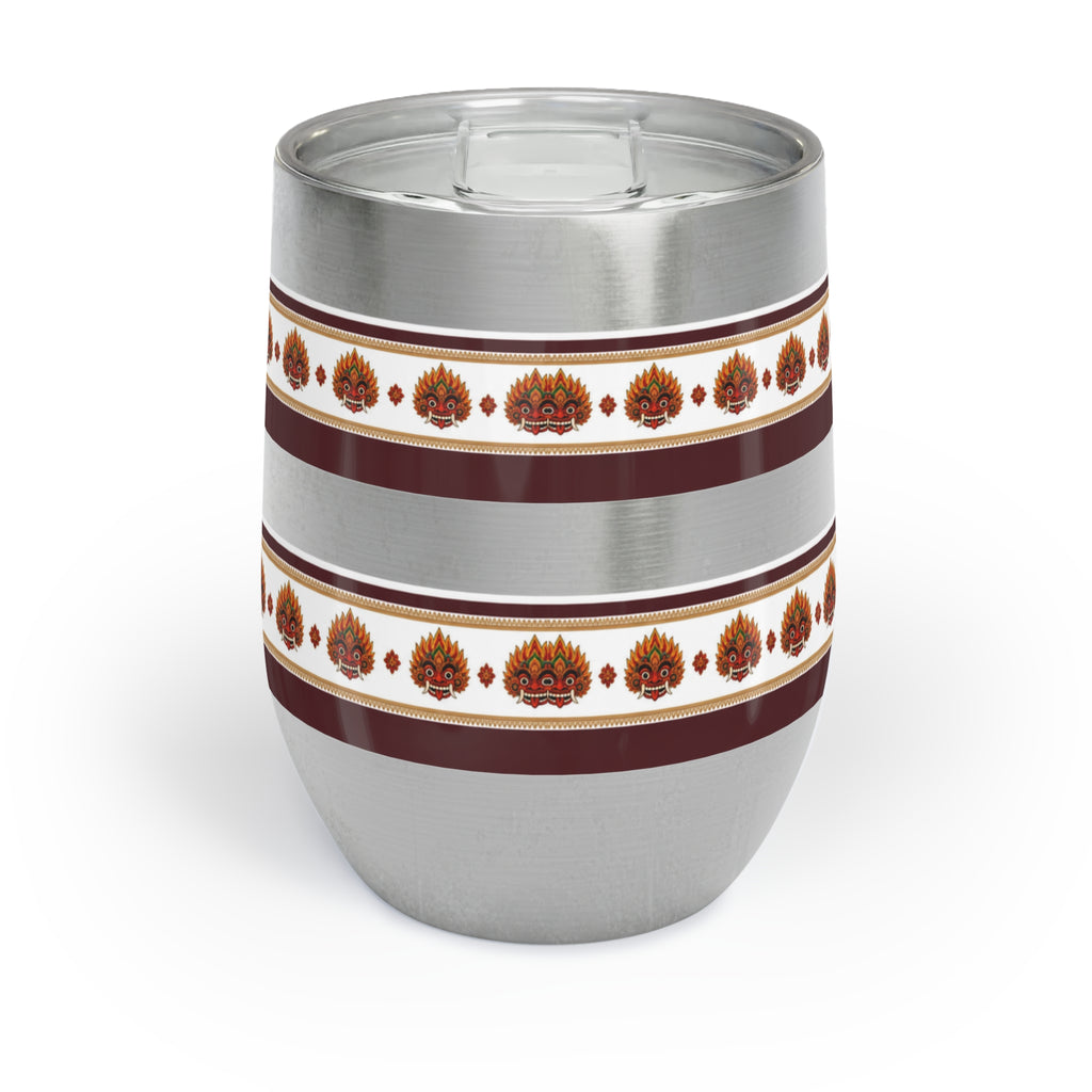 Raksha Mask Wine Tumbler Sri Lankan Devil Dance Border Stemless Cup | Ceylon Culture Vibes