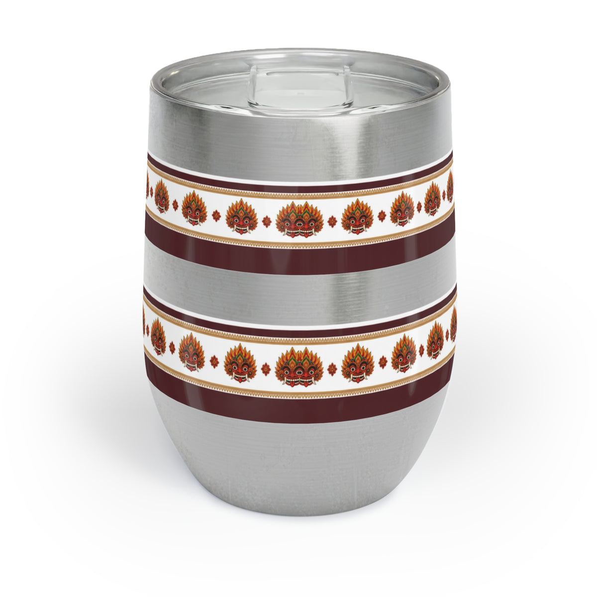 Raksha Mask Wine Tumbler Sri Lankan Devil Dance Border Stemless Cup | Ceylon Culture Vibes