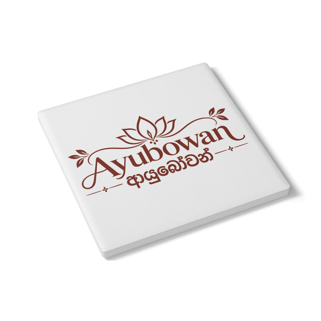 Ayubowan Lotus  Ceramic Coaste Sri Lankan Blessing Burgundy Typography Drink Coaster
