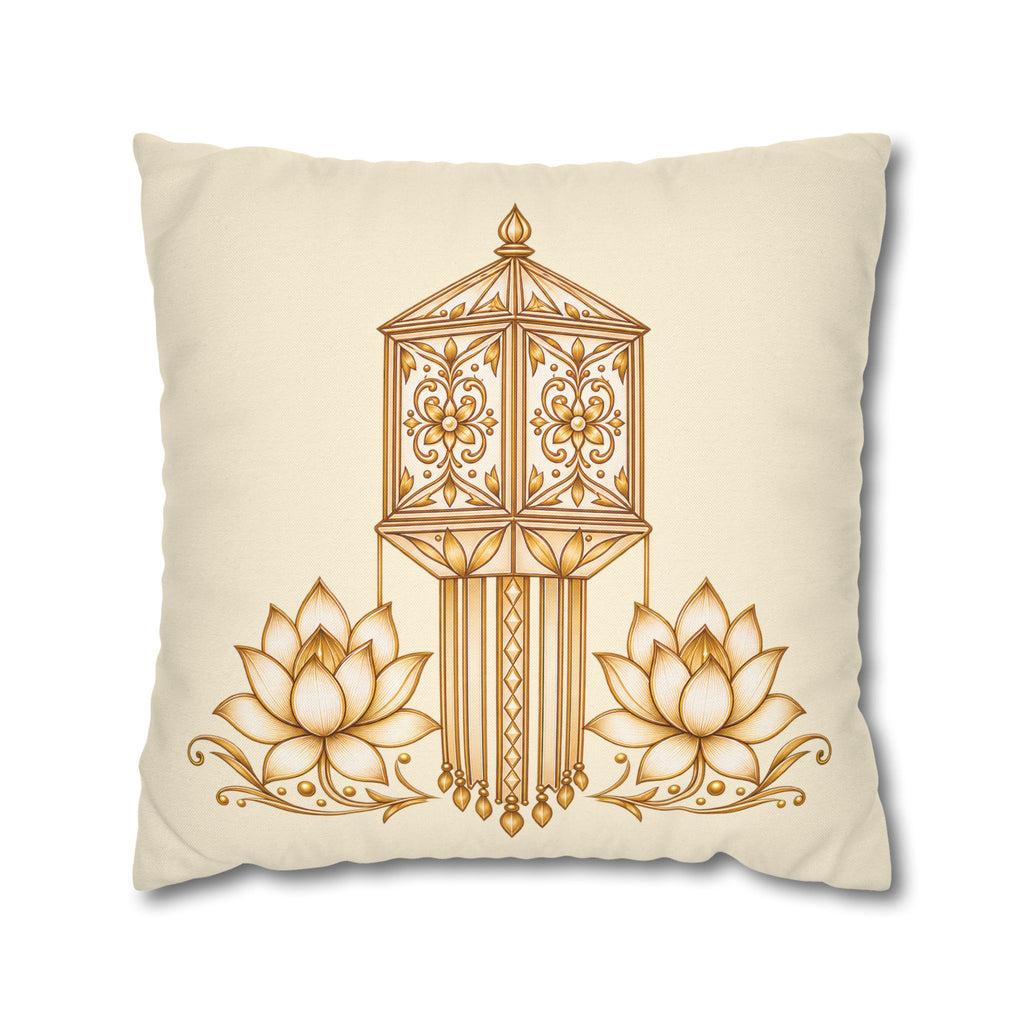 Lotus & Lantern Cushion Cover – Sri Lankan Gift Pillowcase
