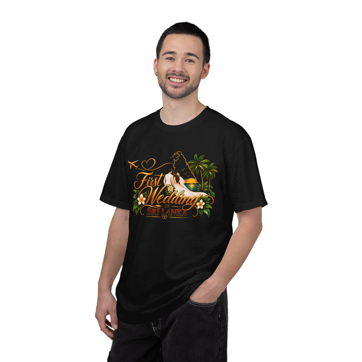 Sri Lanka Destination Wedding T-Shirt — "First Wedding Sri Lanka" Couple Tee (Roshini & Rohan 2026)