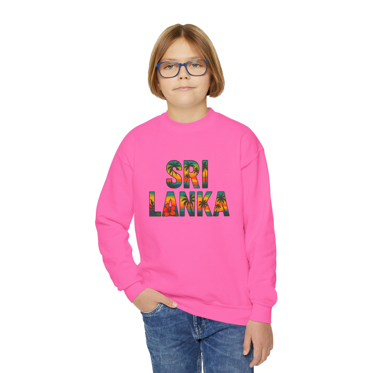 Sri Lanka Kids’ Crewneck Sweatshirt | Tropical Floral Lettering