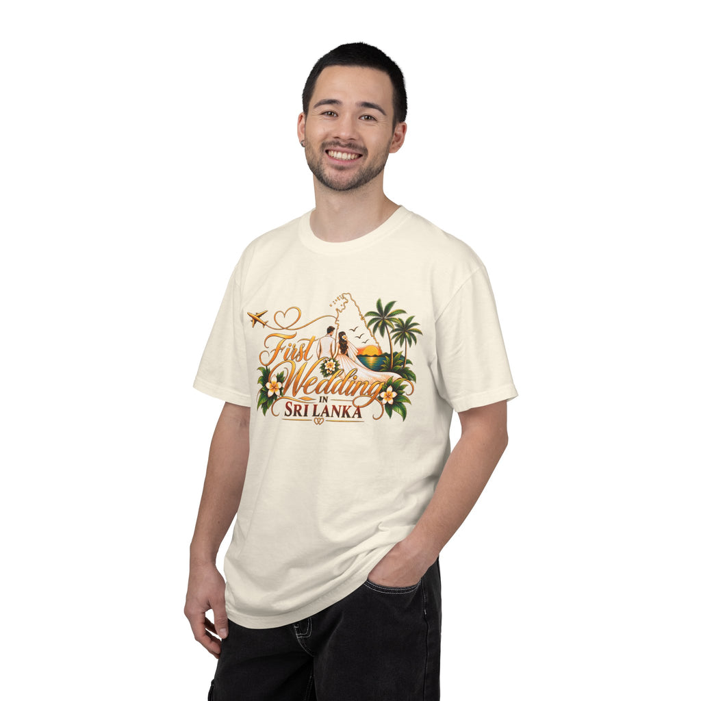 Sri Lanka Destination Wedding T-Shirt — "First Wedding Sri Lanka" Couple Tee (Roshini & Rohan 2026)