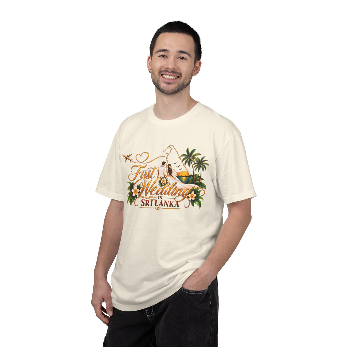 Sri Lanka Destination Wedding T-Shirt — "First Wedding Sri Lanka" Couple Tee (Roshini & Rohan 2026)