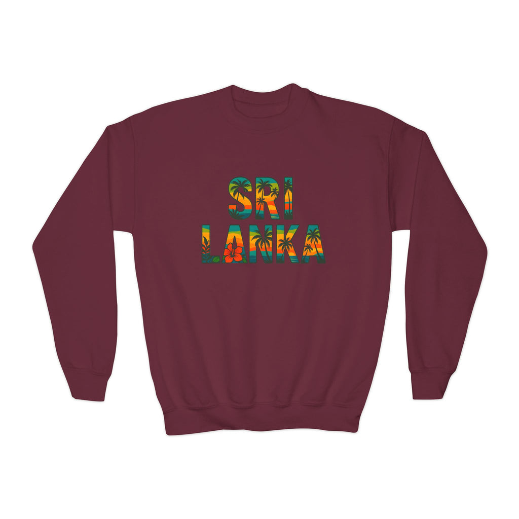 Sri Lanka Kids’ Crewneck Sweatshirt | Tropical Floral Lettering