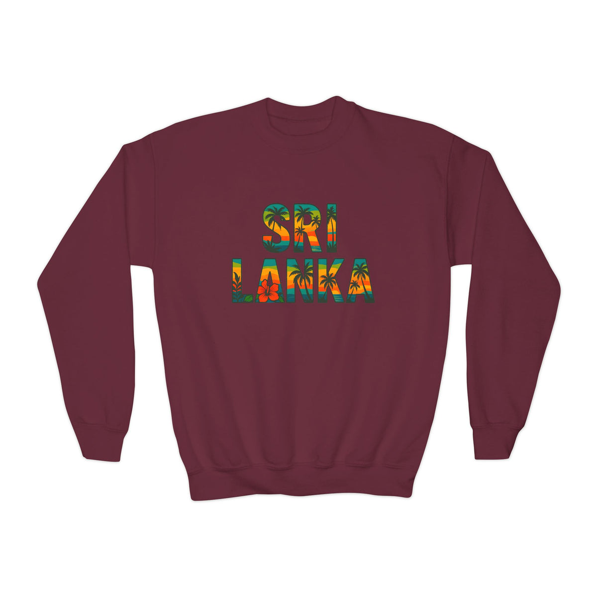 Sri Lanka Kids’ Crewneck Sweatshirt | Tropical Floral Lettering