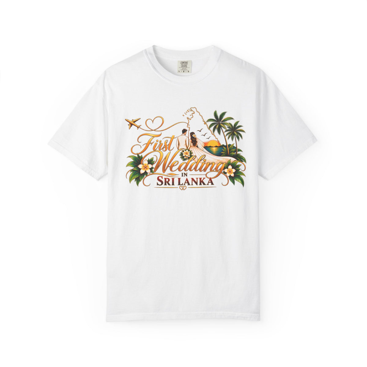 Sri Lanka Destination Wedding T-Shirt — "First Wedding Sri Lanka" Couple Tee (Roshini & Rohan 2026)