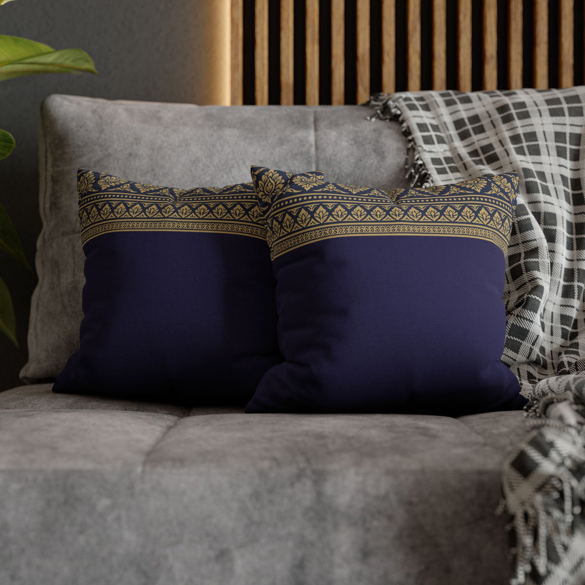 Navy & Gold Border Cushion Cover Sri Lankan Gift Pillowcase