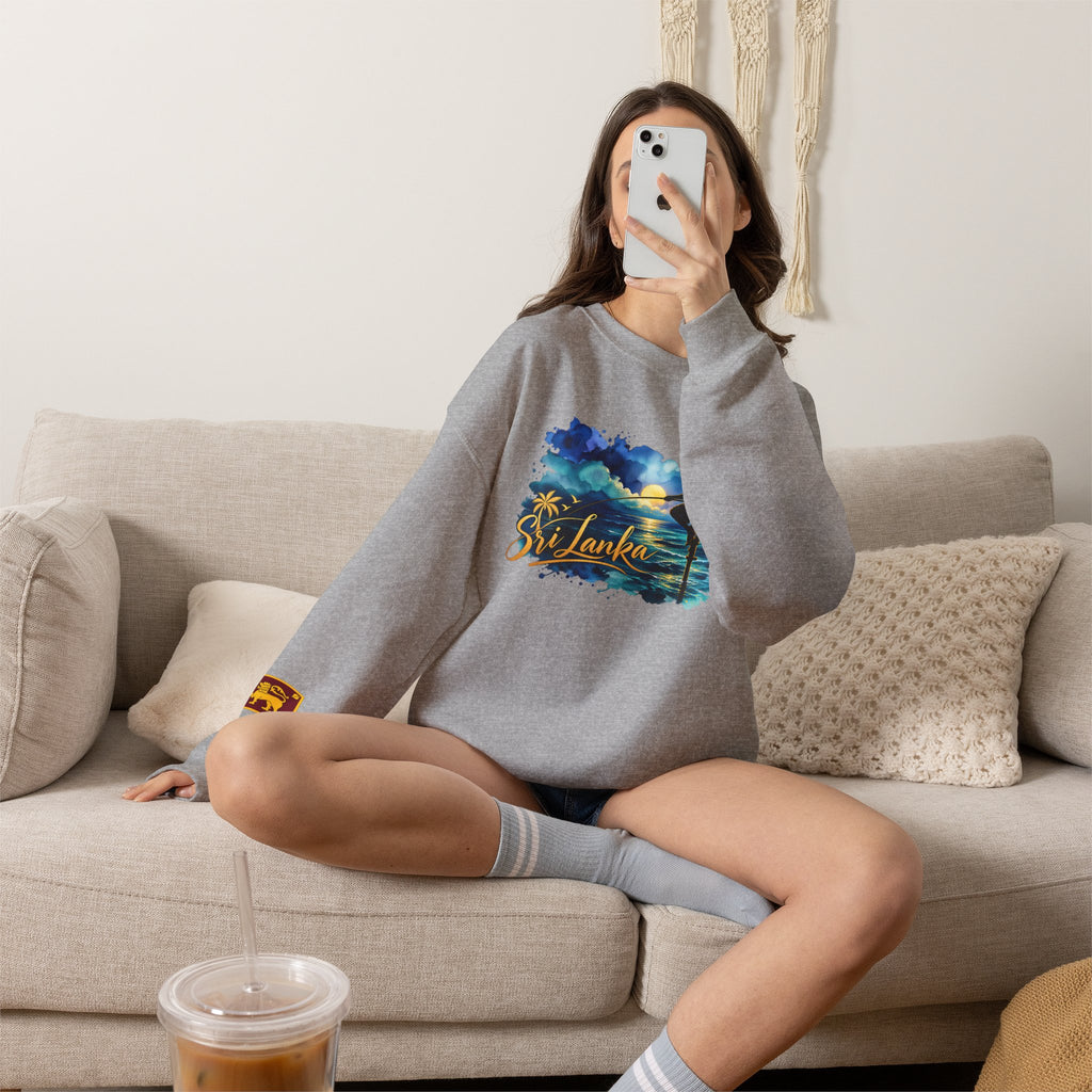 Sri Lanka Surf Crewneck Sweatshirt - Watercolor Stilt Fisherman Graphic