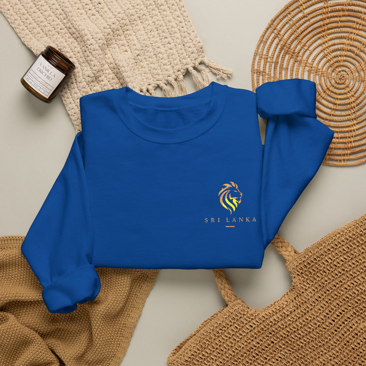 Embroideredlion face srilanka flag Minimal Palm Crest Sweatshirt — Small Tropical Logo Crewneck