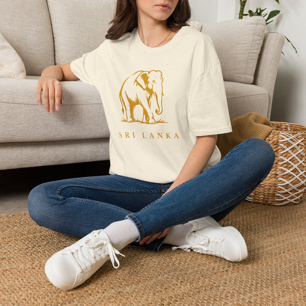 Sri Lanka Elephant Unisex T-Shirt Minimal Ochre Graphic Tee