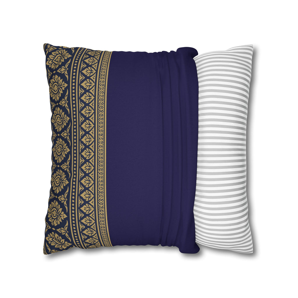 Navy & Gold Border Cushion Cover Sri Lankan Gift Pillowcase
