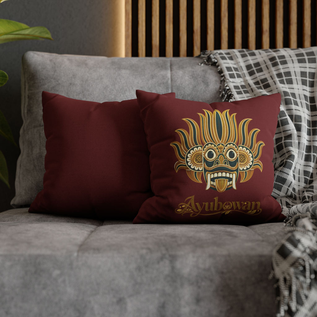 Ayubowan Mask Cushion Cover Maroon Sri Lankan Gift Pillowcase