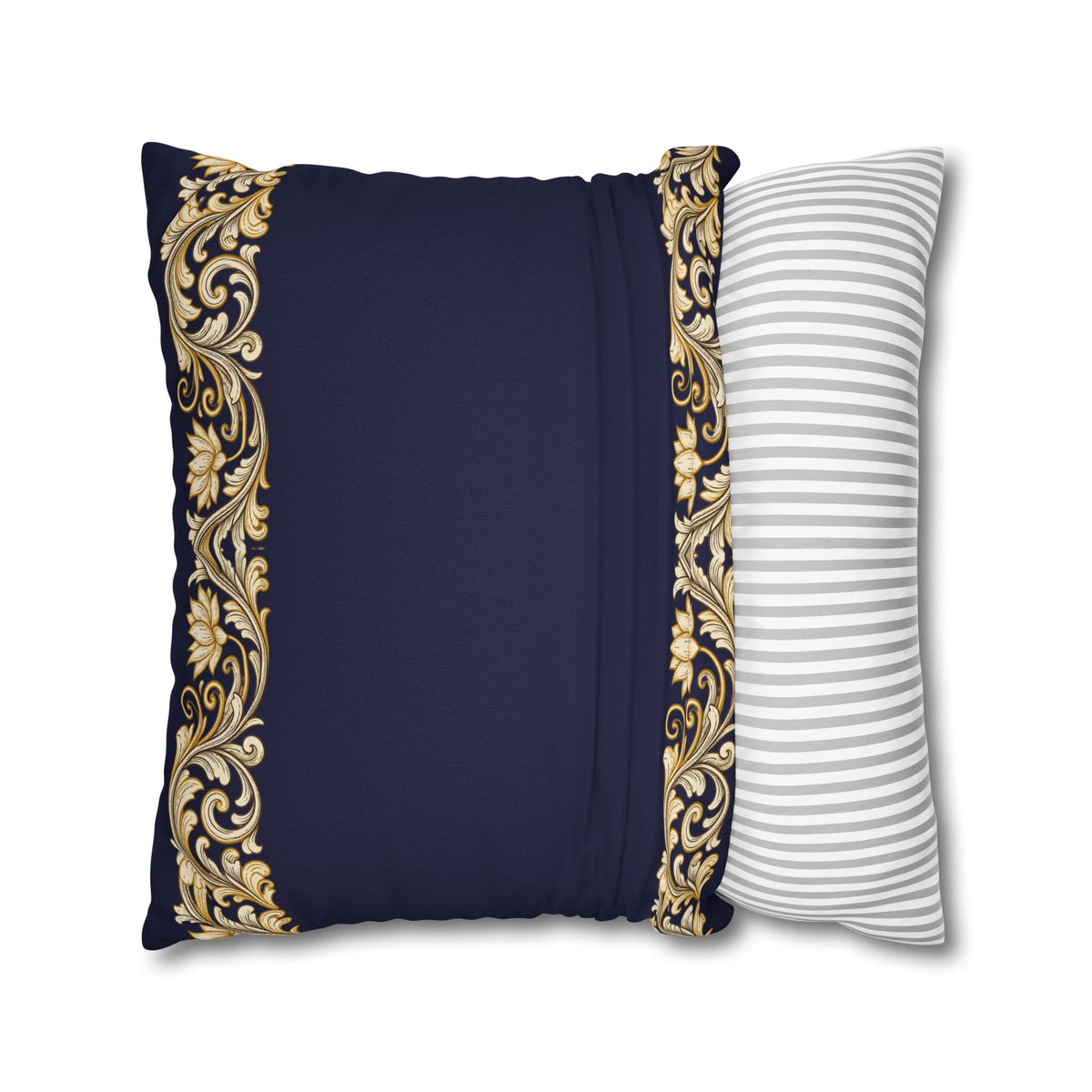 Baroque Gold Scroll Decorative Pillowcase — Navy Square Throw Pillow Cover