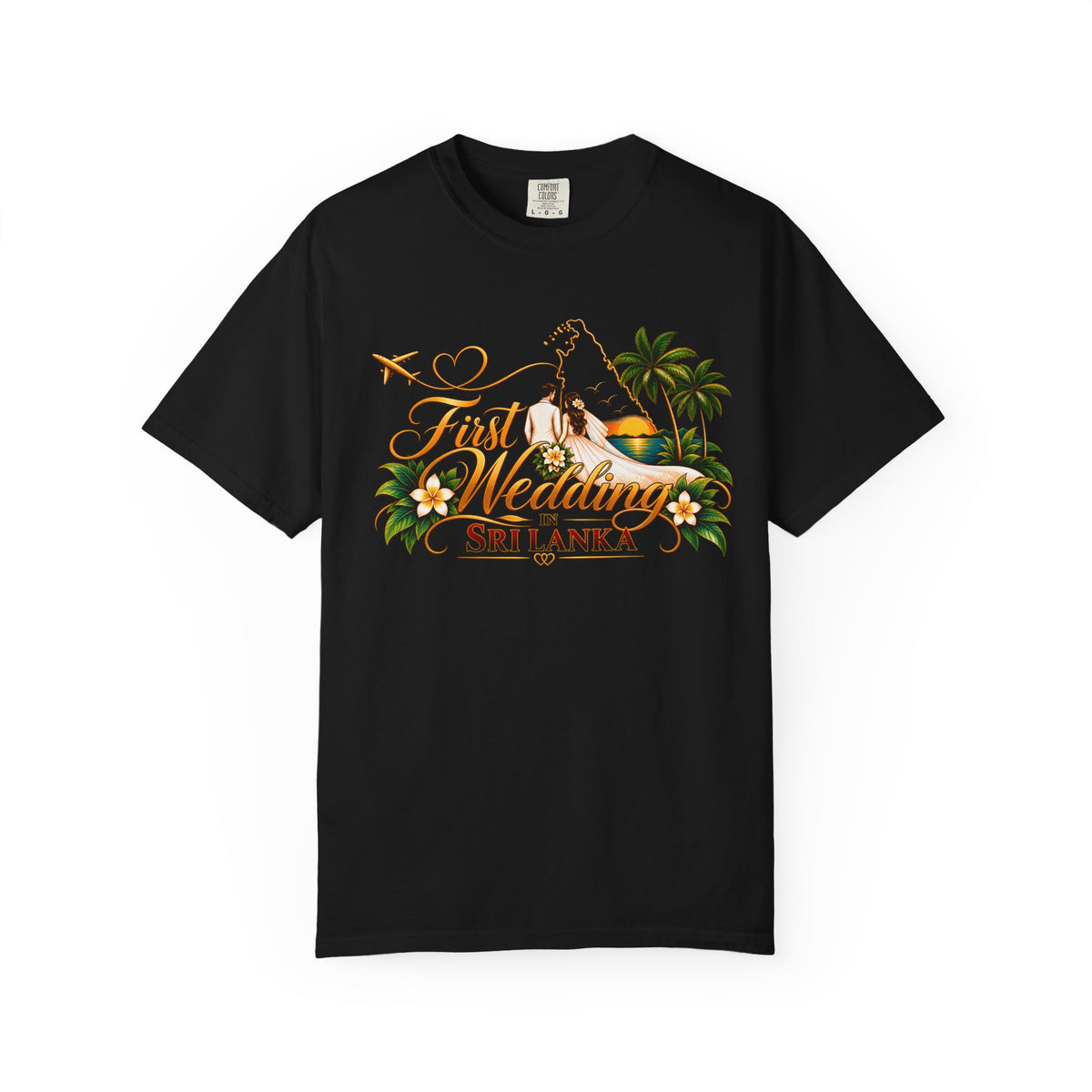 Sri Lanka Destination Wedding T-Shirt — "First Wedding Sri Lanka" Couple Tee (Roshini & Rohan 2026)