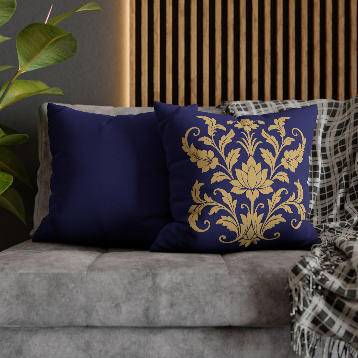 Kandyan Heritage Cushion Cover – Navy & Gold Floral Pillowcase