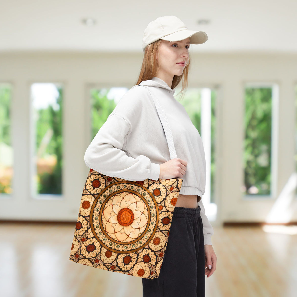 Sri Lankan Floral Mandala Tote Bag Cream & Terracotta