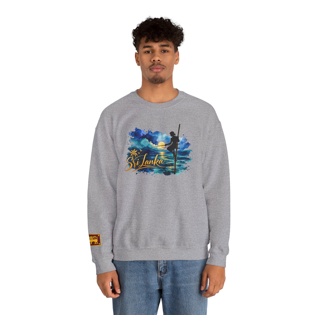 Sri Lanka Surf Crewneck Sweatshirt - Watercolor Stilt Fisherman Graphic