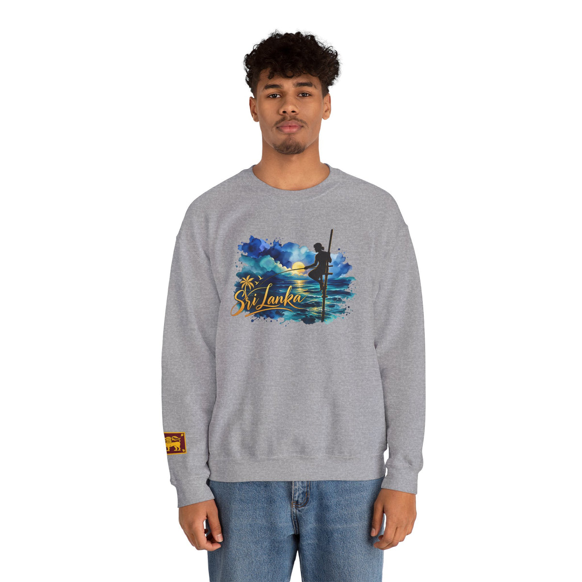 Sri Lanka Surf Crewneck Sweatshirt - Watercolor Stilt Fisherman Graphic