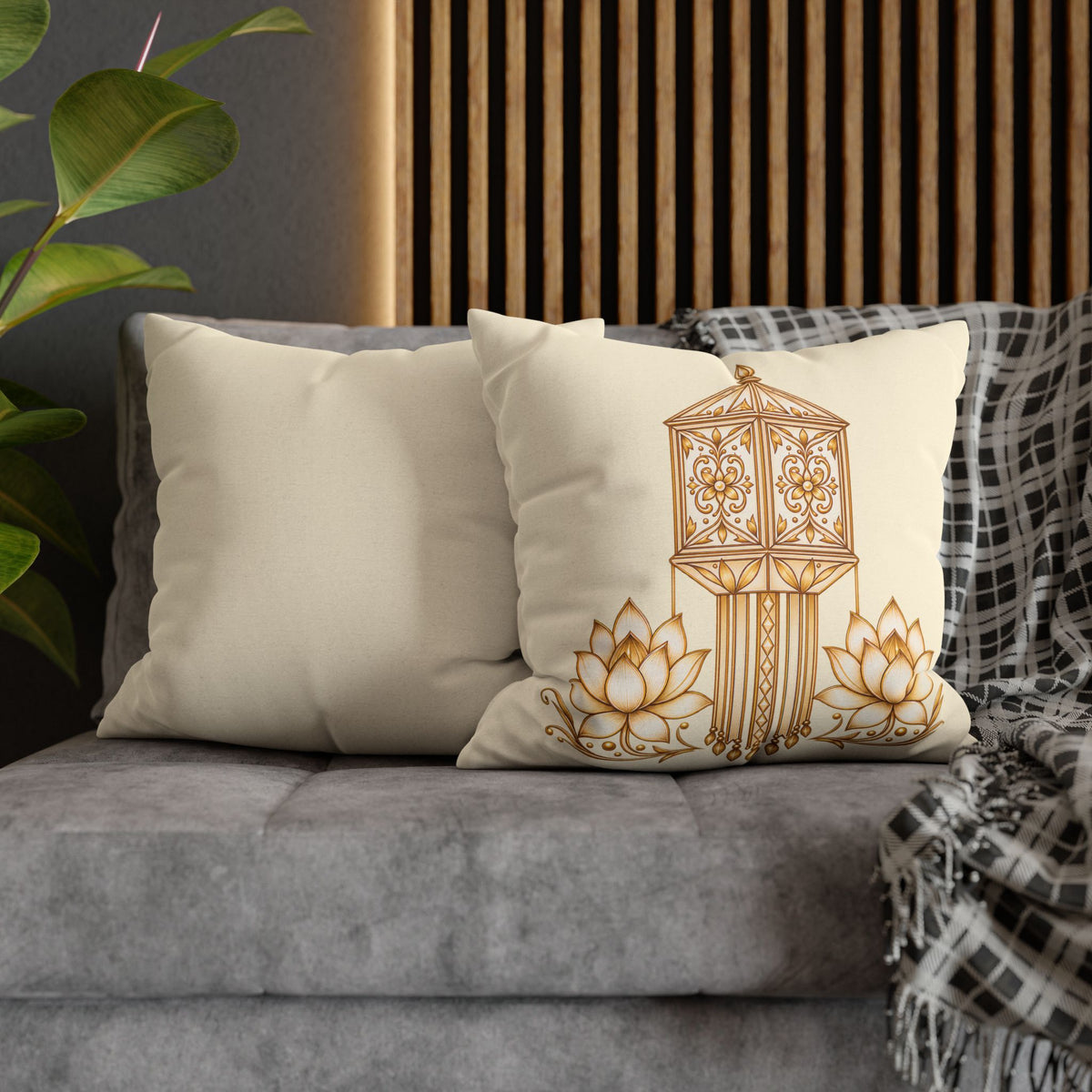 Lotus & Lantern Cushion Cover – Sri Lankan Gift Pillowcase