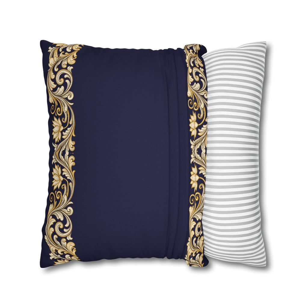 Baroque Gold Scroll Decorative Pillowcase — Navy Square Throw Pillow Cover