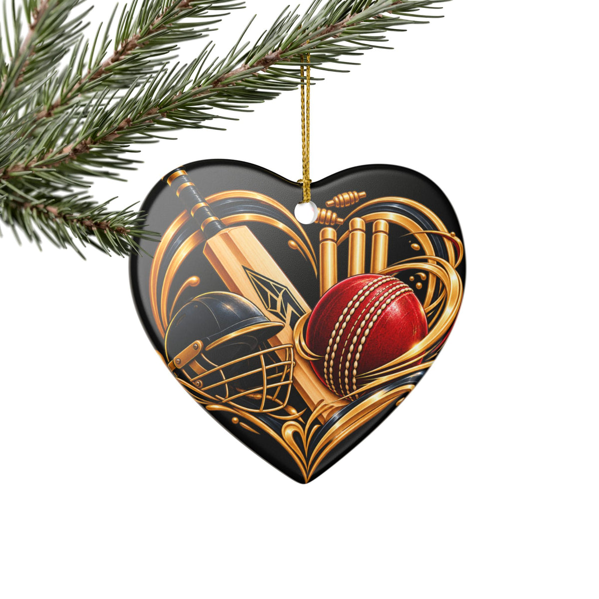 Cricket Heart Ornament  Ceramic Sports Decoration with Bat, Ball & Helmet