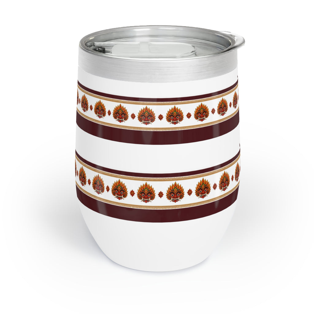 Raksha Mask Wine Tumbler Sri Lankan Devil Dance Border Stemless Cup | Ceylon Culture Vibes