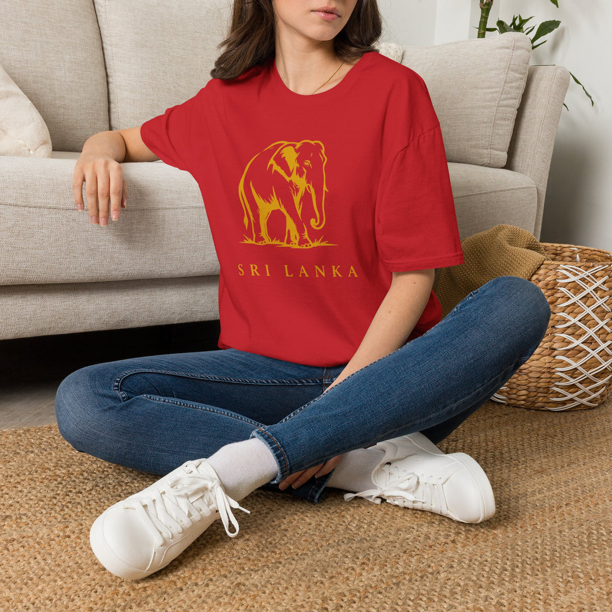 Sri Lanka Elephant Unisex T-Shirt Minimal Ochre Graphic Tee