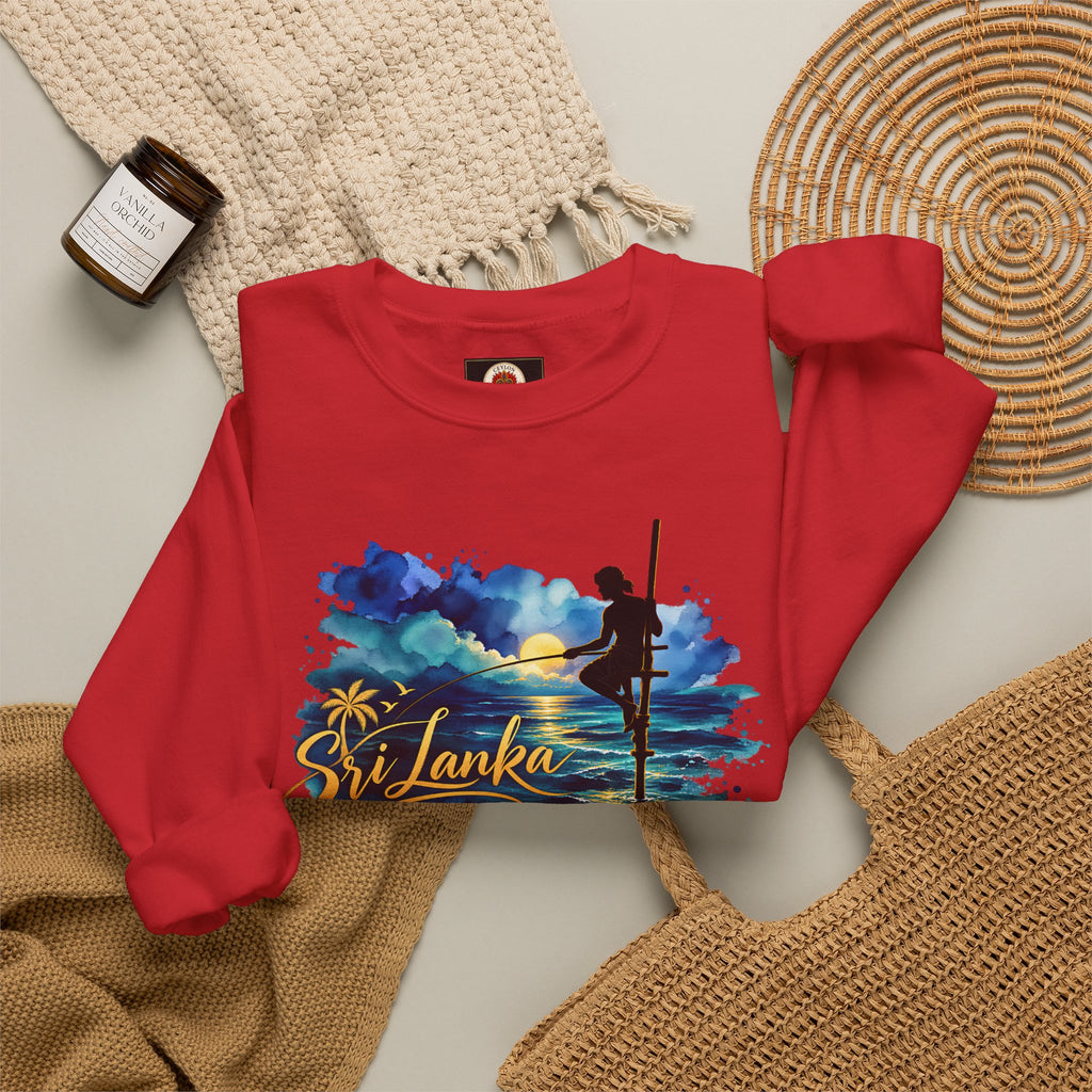 Sri Lanka Surf Crewneck Sweatshirt - Watercolor Stilt Fisherman Graphic