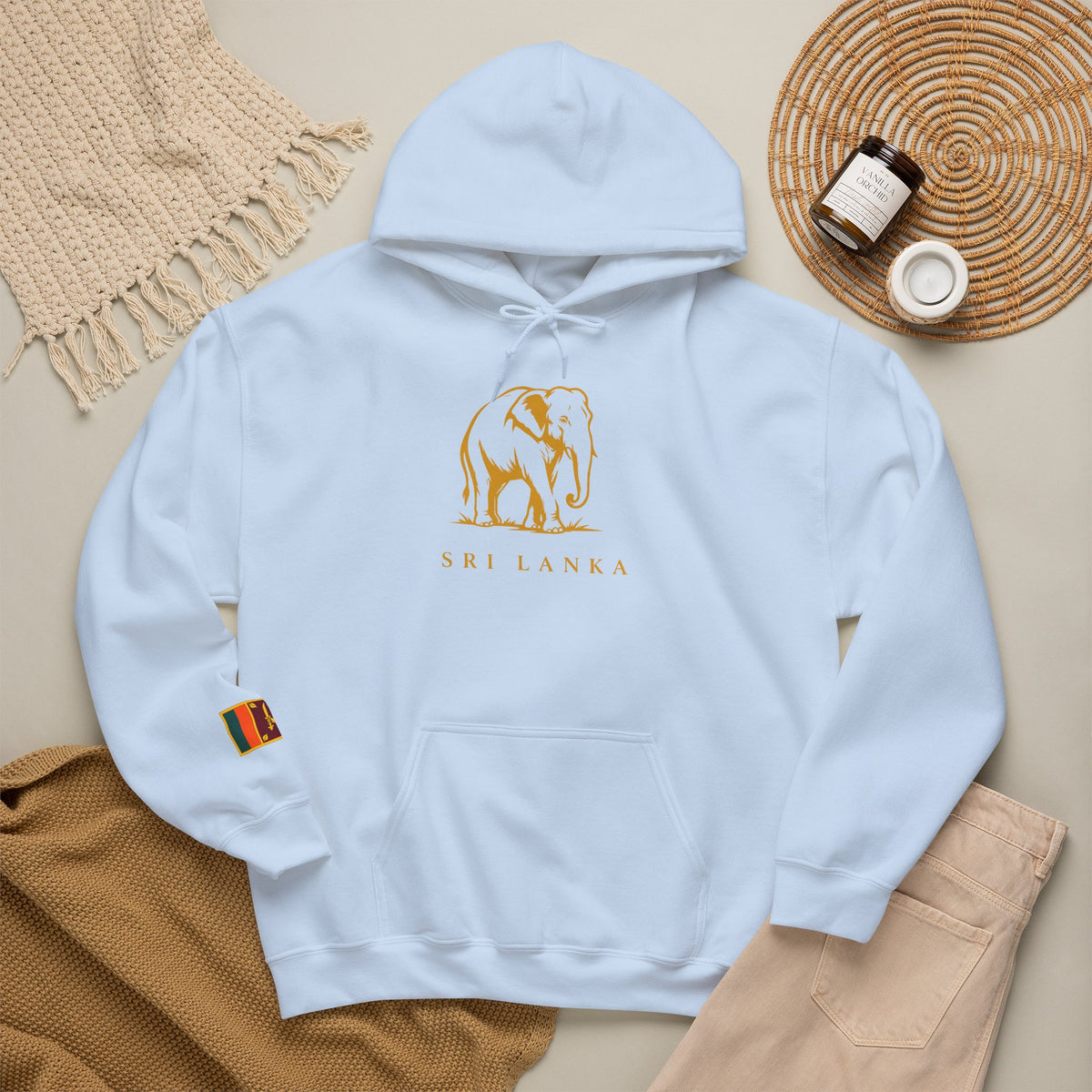 Sri Lanka Elephant Unisex Hoodie Gold Heritage Design