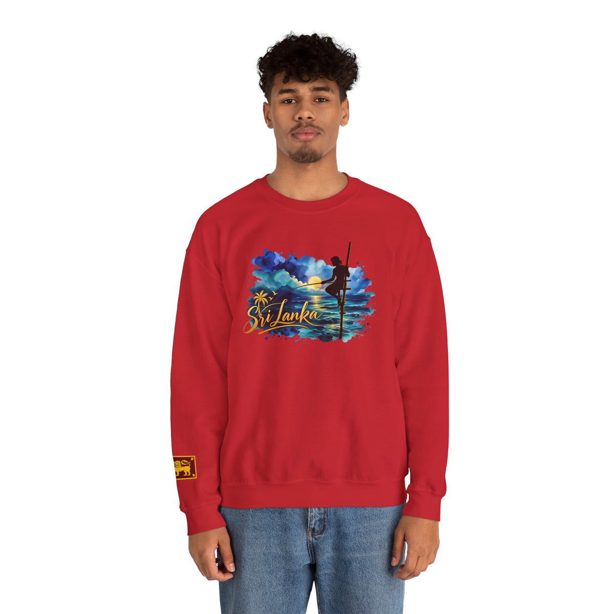 Sri Lanka Surf Crewneck Sweatshirt - Watercolor Stilt Fisherman Graphic