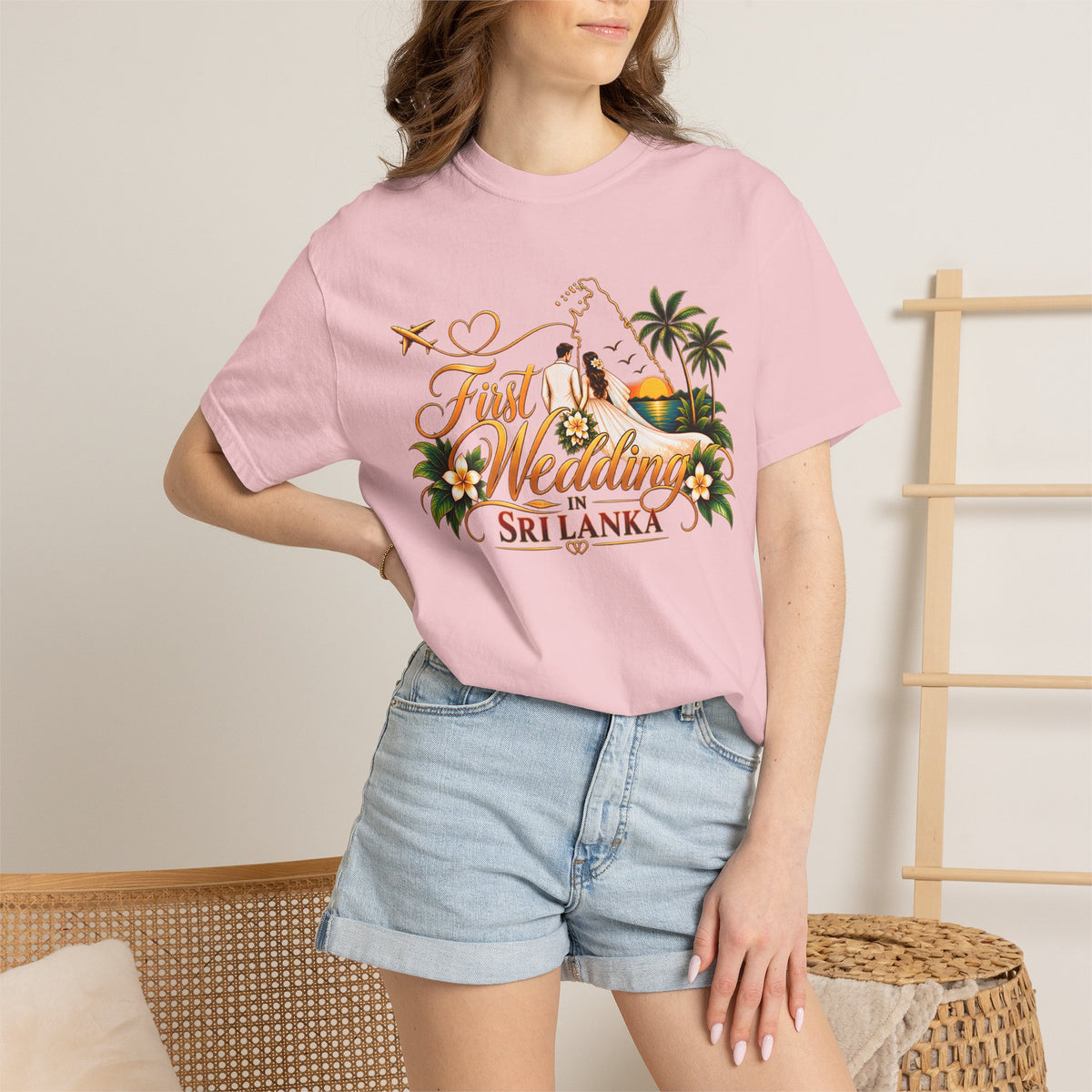 Sri Lanka Destination Wedding T-Shirt — "First Wedding Sri Lanka" Couple Tee (Roshini & Rohan 2026)