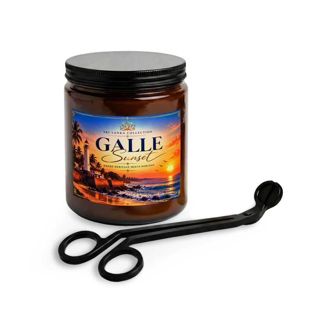 Galle Sunset Candle Set with Wick Trimmer | Coastal Lighthouse Sunset Scented Jar