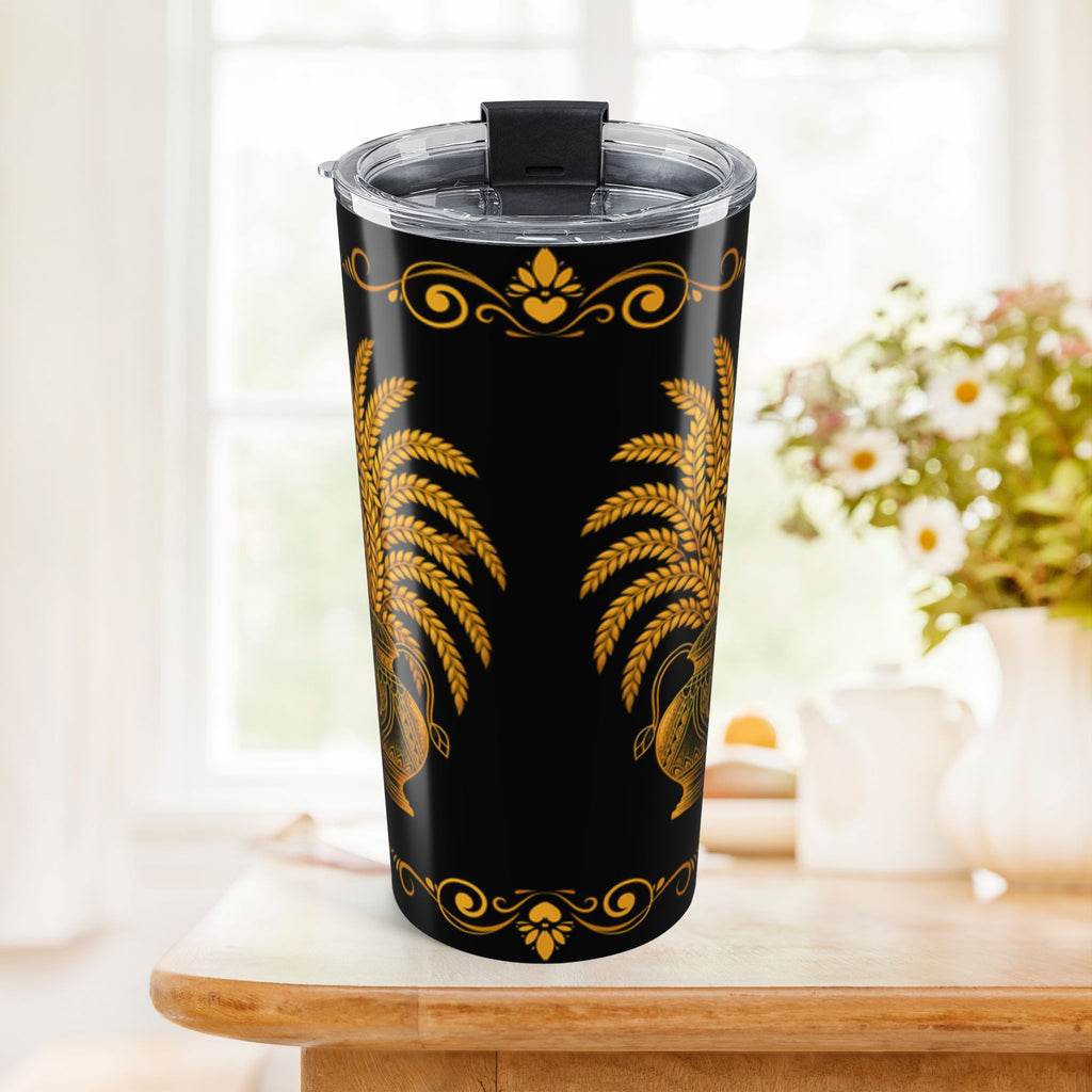 Ayubowan Punkalasa Travel Tumbler Sri Lankan Gold Blessing Black 20oz Stainless Steel Cup