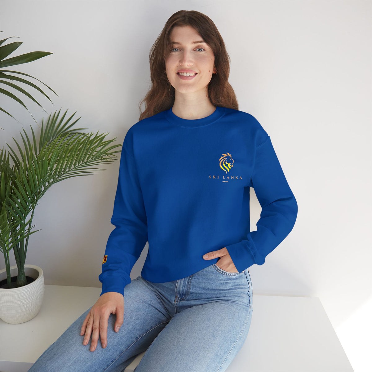 Embroideredlion face srilanka flag Minimal Palm Crest Sweatshirt — Small Tropical Logo Crewneck