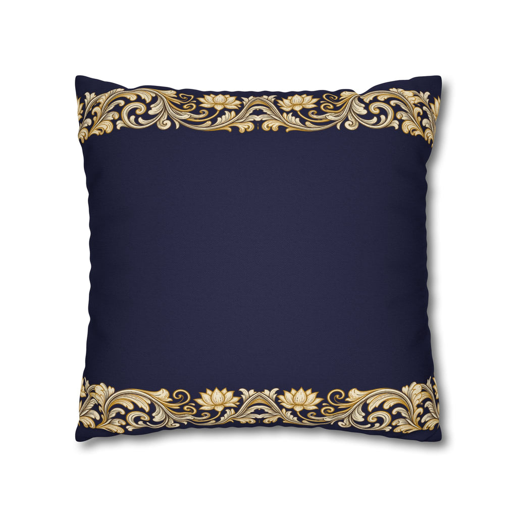 Baroque Gold Scroll Decorative Pillowcase — Navy Square Throw Pillow Cover