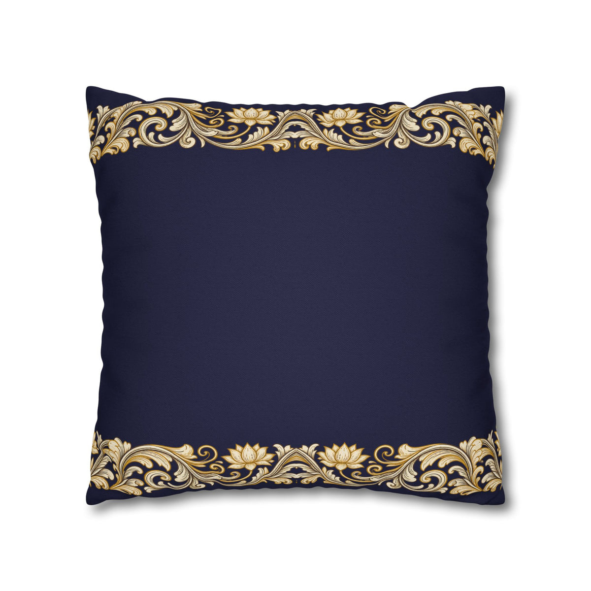 Baroque Gold Scroll Decorative Pillowcase — Navy Square Throw Pillow Cover
