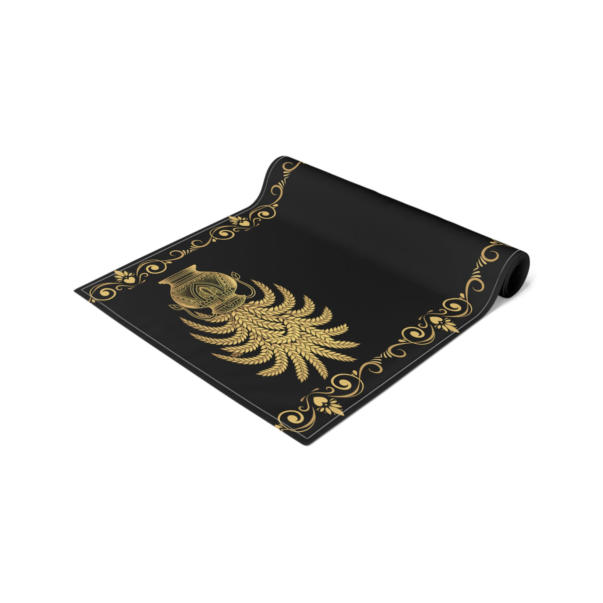 Punkalasa Table Runner Sri Lankan Gold Blessing Black Baroque Dining Table Linen
