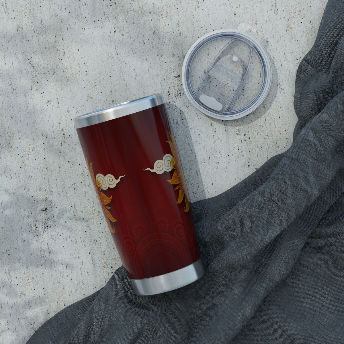 Ceylon Sun Face Tumbler Crimson & Gold Surya Design | 20oz Stainless Steel Travel Mug | Ceylon Culture Vibes