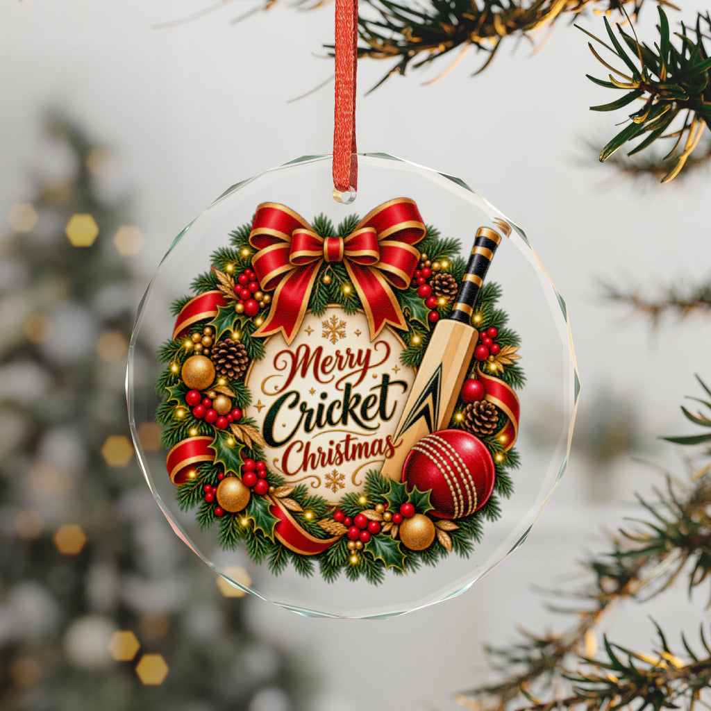 Merry Cricket Christmas Glass Ornament | Cricket Fan Gift
