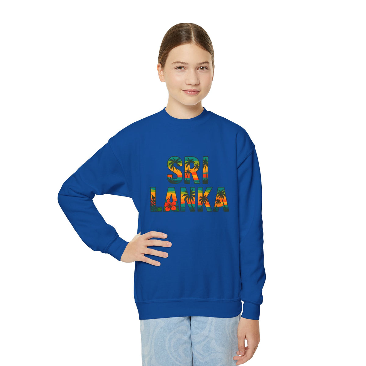 Sri Lanka Kids’ Crewneck Sweatshirt | Tropical Floral Lettering