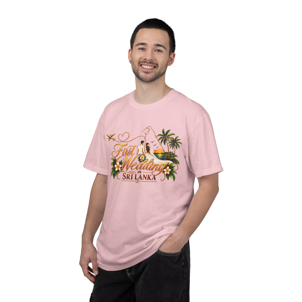 Sri Lanka Destination Wedding T-Shirt — "First Wedding Sri Lanka" Couple Tee (Roshini & Rohan 2026)