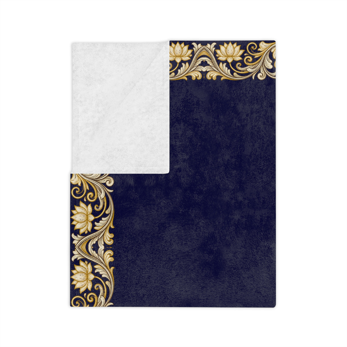 Navy & Gold Ornate Border Velveteen Microfiber Blanket