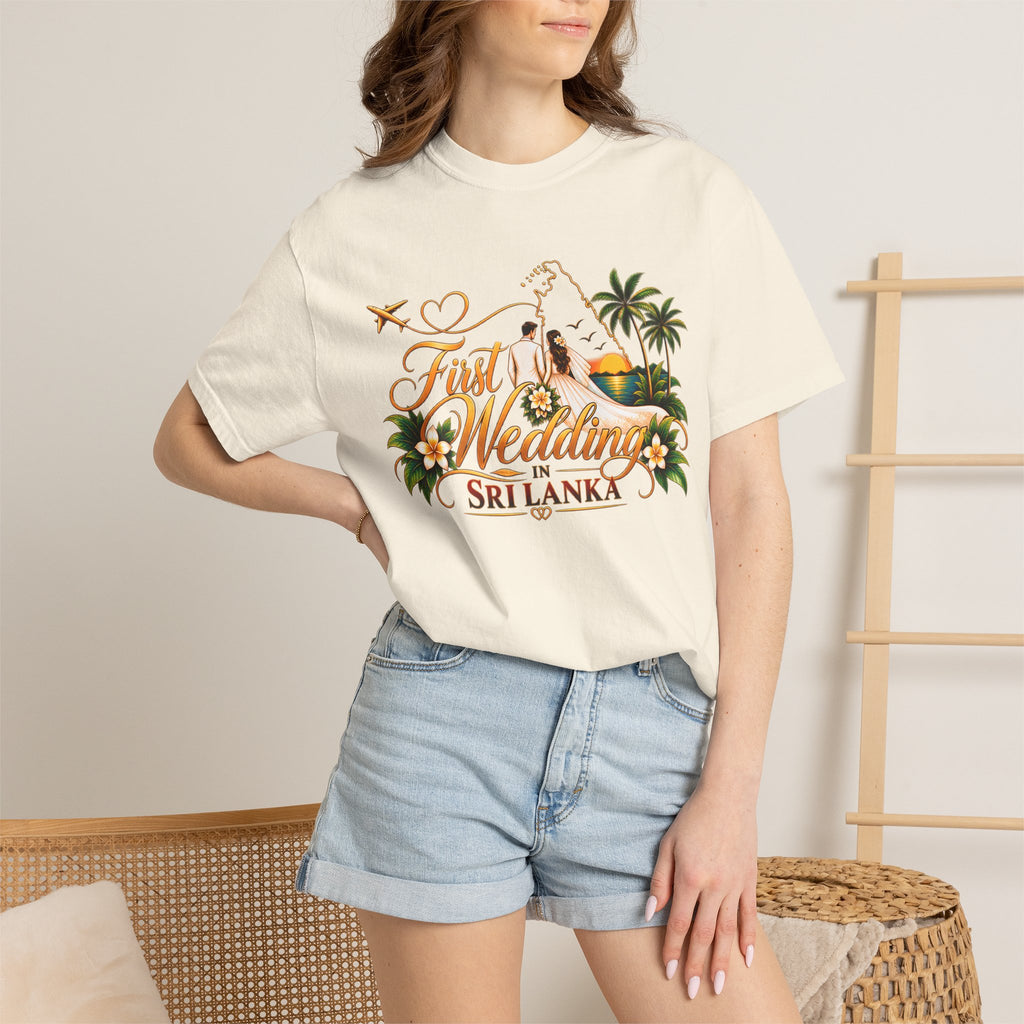 Sri Lanka Destination Wedding T-Shirt — "First Wedding Sri Lanka" Couple Tee (Roshini & Rohan 2026)