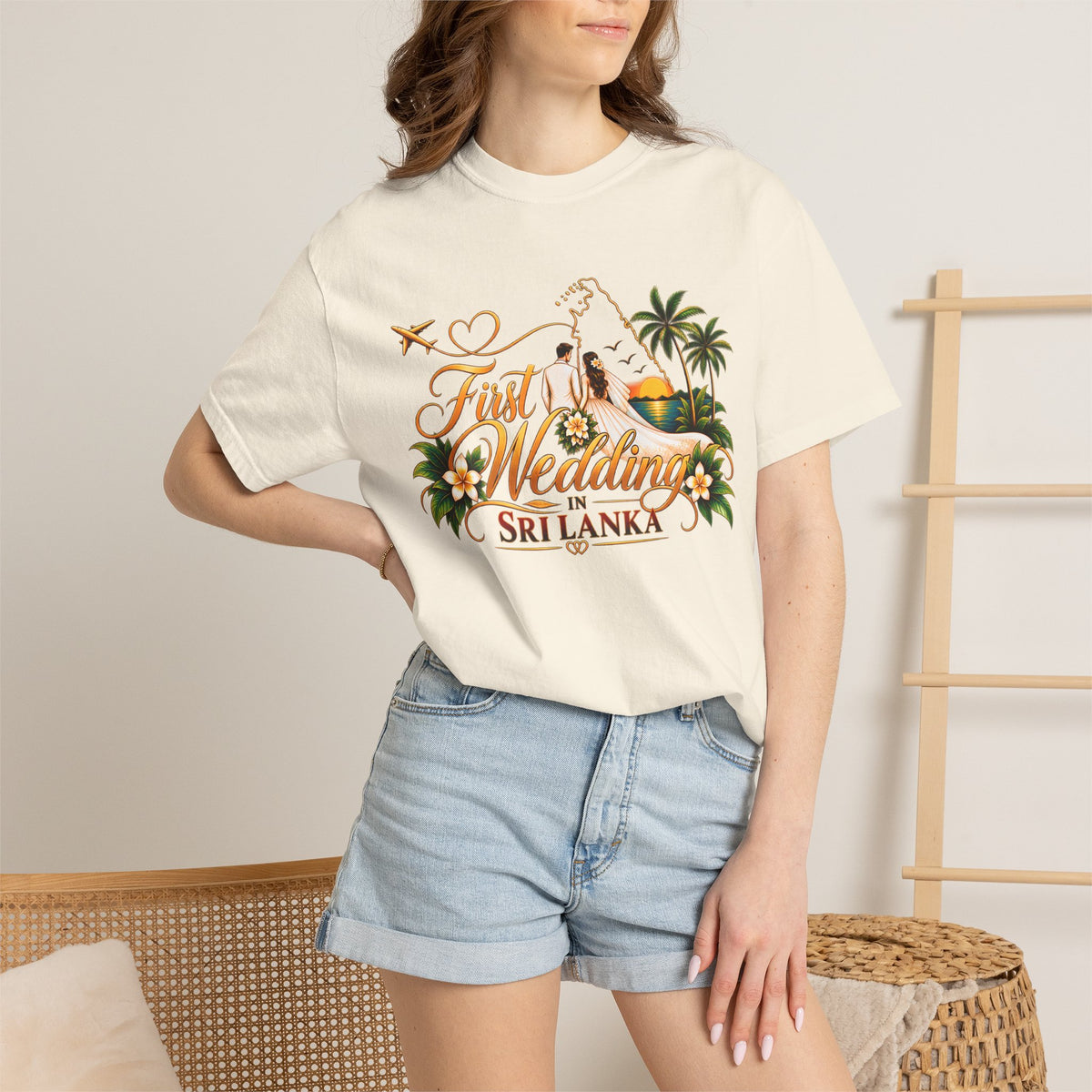 Sri Lanka Destination Wedding T-Shirt — "First Wedding Sri Lanka" Couple Tee (Roshini & Rohan 2026)