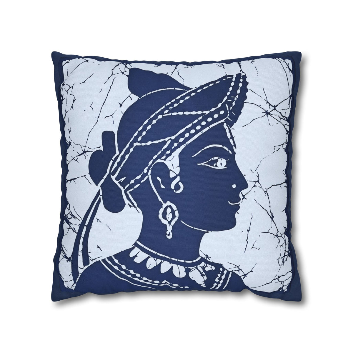Sigiriya Apsara Batik Cushion Cover Navy Blue Sri Lankan Heritage Throw Pillow