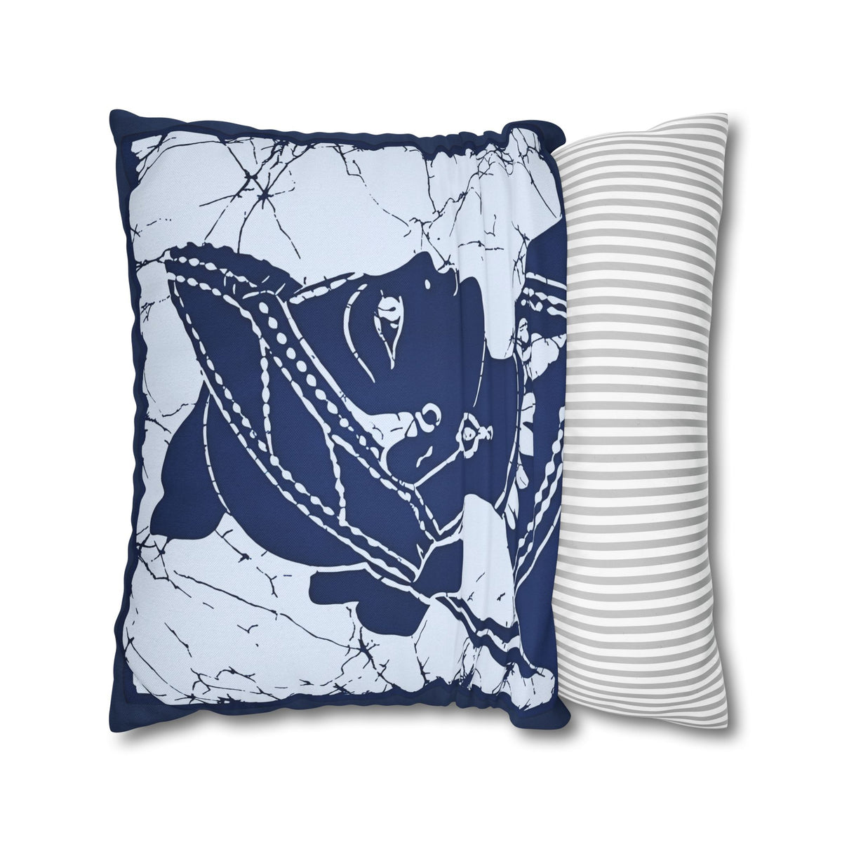 Sigiriya Apsara Batik Cushion Cover Navy Blue Sri Lankan Heritage Throw Pillow